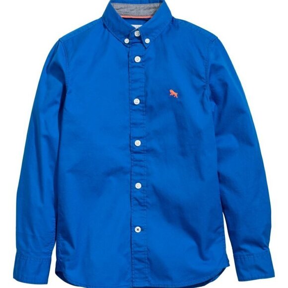 H&M Kids Long-Sleeved Button Down Shirt Boys 9-10Y Bright Blue - Picture 1 of 12